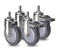 MJMLUCK Juego de 4 Ruedas de Poliuretano Resistentes con vástago roscado M12 de 2,5", 3" y 4" con Doble Bloqueo, silenciosas, de Repuesto para carritos, Muebles, Plataformas rodantes y Bancos de tra