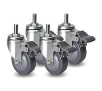 MJMLUCK Juego de 4 Ruedas de Poliuretano Resistentes con vástago roscado M12 de 2,5", 3" y 4" con Doble Bloqueo, silenciosas, de Repuesto para carritos, Muebles, Plataformas rodantes y Bancos de tra