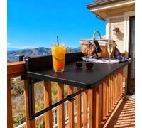 MJMLUCK Mesa de Bar para balcón al Aire Libre con barandillas, Estante de balcón Plegable de Aluminio, Mesa Auxiliar de Pared Ajustable en Altura de 5 a 10 cm, Ahorra Espacio, Carga de 54 kg, m