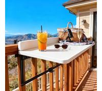 MJMLUCK Mesa de Bar para balcón al Aire Libre con barandillas, Estante de balcón Plegable de Aluminio, Mesa Auxiliar de Pared Ajustable en Altura de 5 a 10 cm, Ahorra Espacio, Carga de 54 kg, m