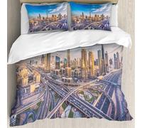 MJNLYDAO Ropa de Cama Cubierta de Conjunto elaborado en algodón 100%.,Especialmente Adecuado para hipoalérgicos,El Horizonte de Dubái con una Hermosa Ciudad Cerca de su autopista más tran,228x264cm