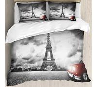 MJNLYDAO Ropa de Cama Cubierta de Conjunto elaborado en algodón 100%.,Especialmente Adecuado para hipoalérgicos,Coches,Paisaje romántico,La Famosa Torre Eiffel en un día Nublado,228x264cm