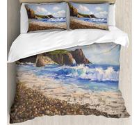 MJNLYDAO Ropa de Cama Cubierta de Conjunto elaborado en algodón 100%.,Especialmente Adecuado para hipoalérgicos,Decoración campestre, Pintura de una Costa de mar con Orilla de Playa de ro,228x264cm