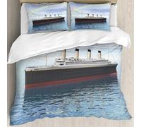 MJNLYDAO Ropa de Cama Cubierta de Conjunto elaborado en algodón 100%.,Especialmente Adecuado para hipoalérgicos,Gran representación 3D del Barco de Vapor,228x264cm