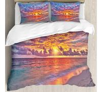 MJNLYDAO Ropa de Cama Cubierta de Conjunto elaborado en algodón 100%.,Especialmente Adecuado para hipoalérgicos,Brillante, silencioso, Redondo, mar, océano, Playa y Puesta de Sol Tropical,228x264cm