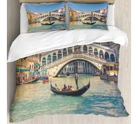 MJNLYDAO Ropa de Cama Cubierta de Conjunto elaborado en algodón 100%.,Especialmente Adecuado para hipoalérgicos,Góndola Cerca del Puente de Rialto en Venecia, Italia,228x264cm