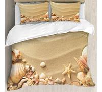 MJNLYDAO Ropa de Cama Cubierta de Conjunto elaborado en algodón 100%.,Especialmente Adecuado para hipoalérgicos,Beige, Náutico Playa Tropical Hawaiano Conchas Estrella de Mar Ostras Macho,228x264cm