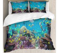 MJNLYDAO Ropa de Cama Cubierta de Conjunto elaborado en algodón 100%.,Especialmente Adecuado para hipoalérgicos,Peces y corales Vida submarina mar Tropical,228x264cm