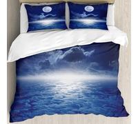 MJNLYDAO Ropa de Cama Cubierta de Conjunto elaborado en algodón 100%.,Especialmente Adecuado para hipoalérgicos,Luna Llena en el Cielo Nocturno con Estrellas Fugaces y un Horizonte Mister,228x264cm