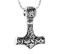 Mjolnir - Collar con colgante de martillo de Thor con forma de urna de martillo de Thor, con urna de cenizas conmemorativas, para hombres y mujeres