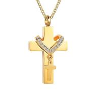 MJOYIS Colgante De Cruz Para Cenizas, Collar De Cruz De Cremación De Acero Inoxidable, Colgante Conmemorativo Jesús Siempre(Gold)