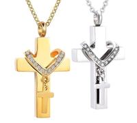MJOYIS Colgante De Cruz Para Cenizas, Collar De Cruz De Cremación De Acero Inoxidable, Colgante Conmemorativo Jesús Siempre(2pcs)