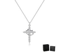 MJOYIS Hiscrown Cross & Crown Necklace,Gold Rotatable Crown Sideways Cross Necklace,Tiny Gold Jewelry(Silver)
