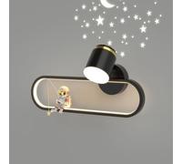 Mjsdjof Lámpara de pared de astronauta de dibujos animados, aplique de pared de metal con forma de anillo largo y proyector de cielo estrellado, LED 18 W con 3 modos de color.(Right)