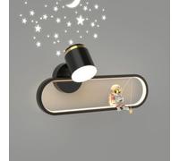 Mjsdjof Lámpara de pared de astronauta de dibujos animados, aplique de pared de metal con forma de anillo largo y proyector de cielo estrellado, LED 18 W con 3 modos de color.(Left)