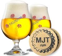 MJT Gifts Delirium Tremens - Vasos de cerveza belga con posavasos de cerveza, 0,25 litros, 2 unidades