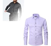 MJUHNHH Camisas de los Hombres de Anti-Arrugas, Camisas de Vestido de Manga Larga sólida for Hombres Slim Fit No-Iron Social Business Blusa Camisa Blanca (Color : Light Purple, Size : M)