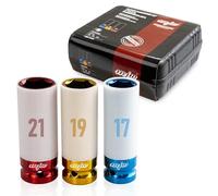 MJW Juego de tapas de 1/2" 6 ángulos con manguito de seguridad tapas de impacto largas de 1/2" 6 ángulos largos 17 | 19 | 21 acero Cr-Mo Juego de tapas métricas fuertes