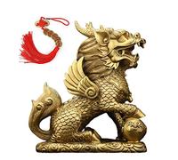 MJZYP Un Par de Estatuas Chinas de Feng Shui Qilin/Chi Lin Kylin, Estatuilla de Prosperidad de Decoración de Cobre para el Hogar y la Oficina, Riqueza YyBuena Suerte