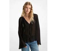 MK Blusa de georgette con cuello de pico - Negro - Michael Kors L