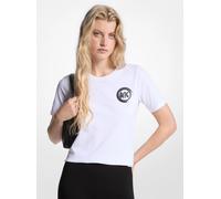 MK Camiseta de punto liso de algodón con adorno de logotipo - Blanco - Michael Kors S