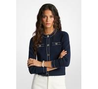 MK Cárdigan de punto elástico con ribete en contraste - Azul - Michael Kors L