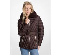 MK Chaqueta acolchada plegable de nailon con ribete de piel sintética - Marrón - Michael Kors XL