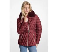MK Chaqueta acolchada plegable de nailon con ribete de piel sintética - Rojo - Michael Kors M