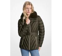 MK Chaqueta acolchada plegable de nailon con ribete de piel sintética - Verde - Michael Kors XXS