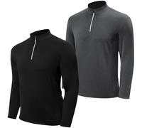 MK MATT KEELY 2-Pack Camiseta Manga Larga Deporte Hombre con Cremallera de 1/4 Top Correr Secado Rápido para Gimnasio Exterior Golf,Negro/Gris,XXL
