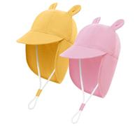 MK MATT KEELY 2 PCS Sombrero de Sol Bebé Gorro de Playa Protección UV Verano Niños Niñas con Protección de Cuello,Ros Amarillo,12-24 Meses