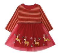 MK MATT KEELY Vestido Navidad Niña 2-7 Años Vestido Princesa Manga Larga Vestidos Camiseta Algodón,Rojo,4 Años
