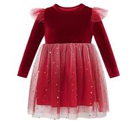 MK MATT KEELY Vestido Navidad Niña 2-7 Años Vestido Princesa Manga Larga Vestidos Camiseta Cálido Terciopelo,Rojo,6 Años