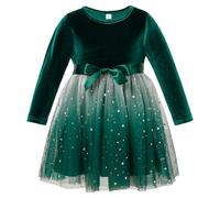 MK MATT KEELY Vestido Navidad Niña 3-7 Años Vestido Princesa Manga Larga Vestidos Camiseta Cálido Terciopelo,Verde,4 Años