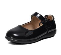 MK MATT KEELY Zapatos escolares planos para niñas y niñas, color negro, zapatos Mary Jane para niñas, zapatos cómodos de uniforme, Negro charol con lazo, 28 EU