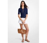 MK Polo de viscosa elástica acanalada con cordones - Azul - Michael Kors XXL