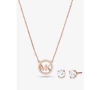 MK Set de collar y pendientes de plata de ley con chapado en oro rosa de 14 K, incrustaciones y adorno de logotipo - Dorado Rosa - Michael Kors ONE SIZE