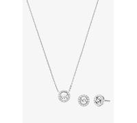 MK Set de regalo con pendientes y collar Fulton de plata de ley chapada en metal precioso con incrustaciones y adorno de logotipo - Plateado - Michael Kors ONE SIZE