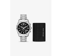MK Set de regalo con reloj Lexington oversize en tono plateado y tarjetero de piel con motivo de cocodrilo en relieve - Plateado - Michael Kors ONE SIZE