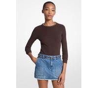 MK Suéter de mezcla de viscosa acanalada con motivo de cadena - Marrón - Michael Kors XS