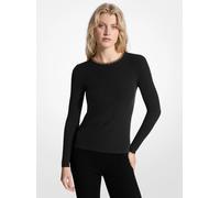 MK Suéter de mezcla de viscosa acanalada con motivo de cadena - Negro - Michael Kors XXL