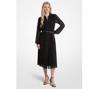 MK Vestido camisero plisado de georgette - Negro - Michael Kors L