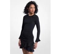 MK Vestido de punto liso mate elástico con volantes - Negro - Michael Kors S
