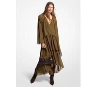 MK Vestido maxi asimétrico de georgette con volantes - Verde - Michael Kors S
