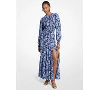 MK Vestido maxi de georgette fruncido con estampado de cachemir - Azul - Michael Kors XS