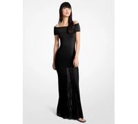 MK Vestido maxi de punto elástico plisado con cuello de barco - Negro - Michael Kors XXS