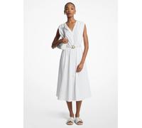 MK Vestido midi de popelina elástica de algodón con cinturón - Blanco - Michael Kors S