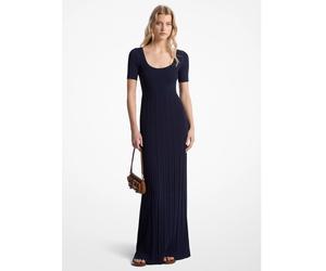 MK Vestido midi de punto elástico acanalado - Azul - Michael Kors XXS