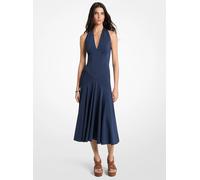 MK Vestido midi de punto mate elástico con cuello halter - Azul - Michael Kors S