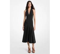MK Vestido midi de punto mate elástico con cuello halter - Negro - Michael Kors L